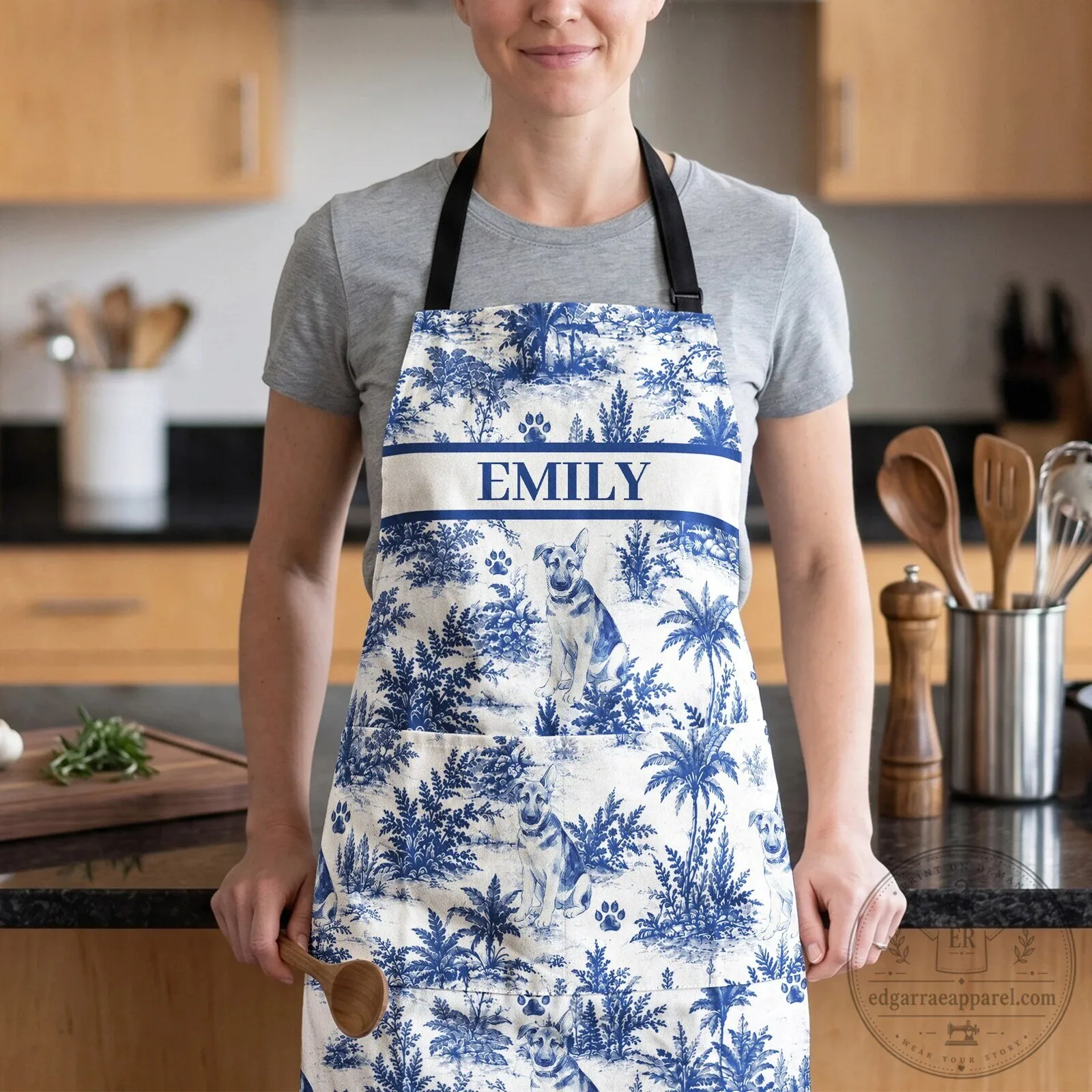 Personalized Pet Portrait Toile De Jouy Pattern Custom Name Apron 10 Personalized Pet Portrait Toile De Jouy Pattern Custom Name Apron