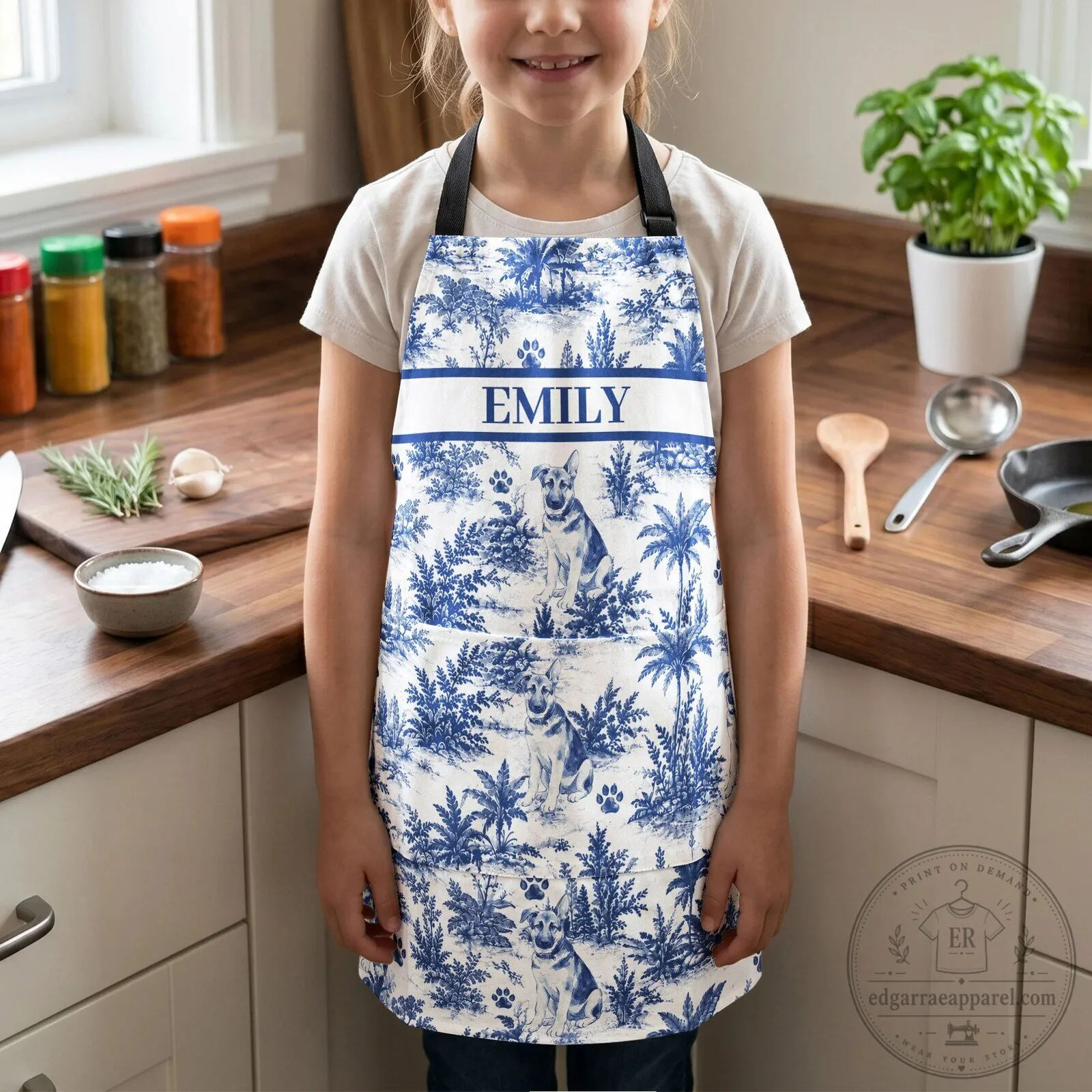 Personalized Pet Portrait Toile De Jouy Pattern Custom Name Apron 11 Personalized Pet Portrait Toile De Jouy Pattern Custom Name Apron