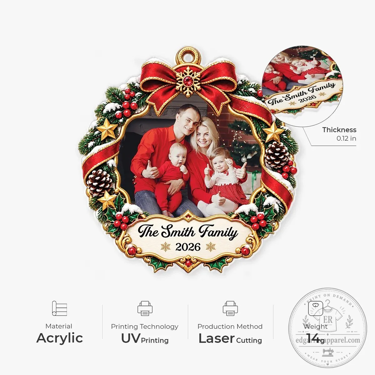 Personalized Family Photo Christmas Wreath Ornament Custom Holiday Keepsake Gift 10 Personalized Family Photo Christmas Wreath Ornament Custom Holiday Keepsake Gift