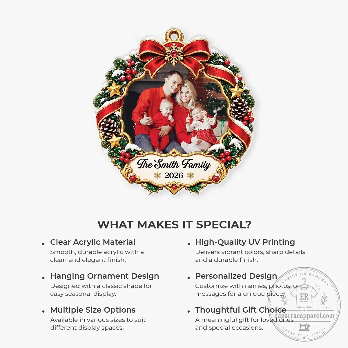 Personalized Family Photo Christmas Wreath Ornament Custom Holiday Keepsake Gift 13 Personalized Family Photo Christmas Wreath Ornament Custom Holiday Keepsake Gift