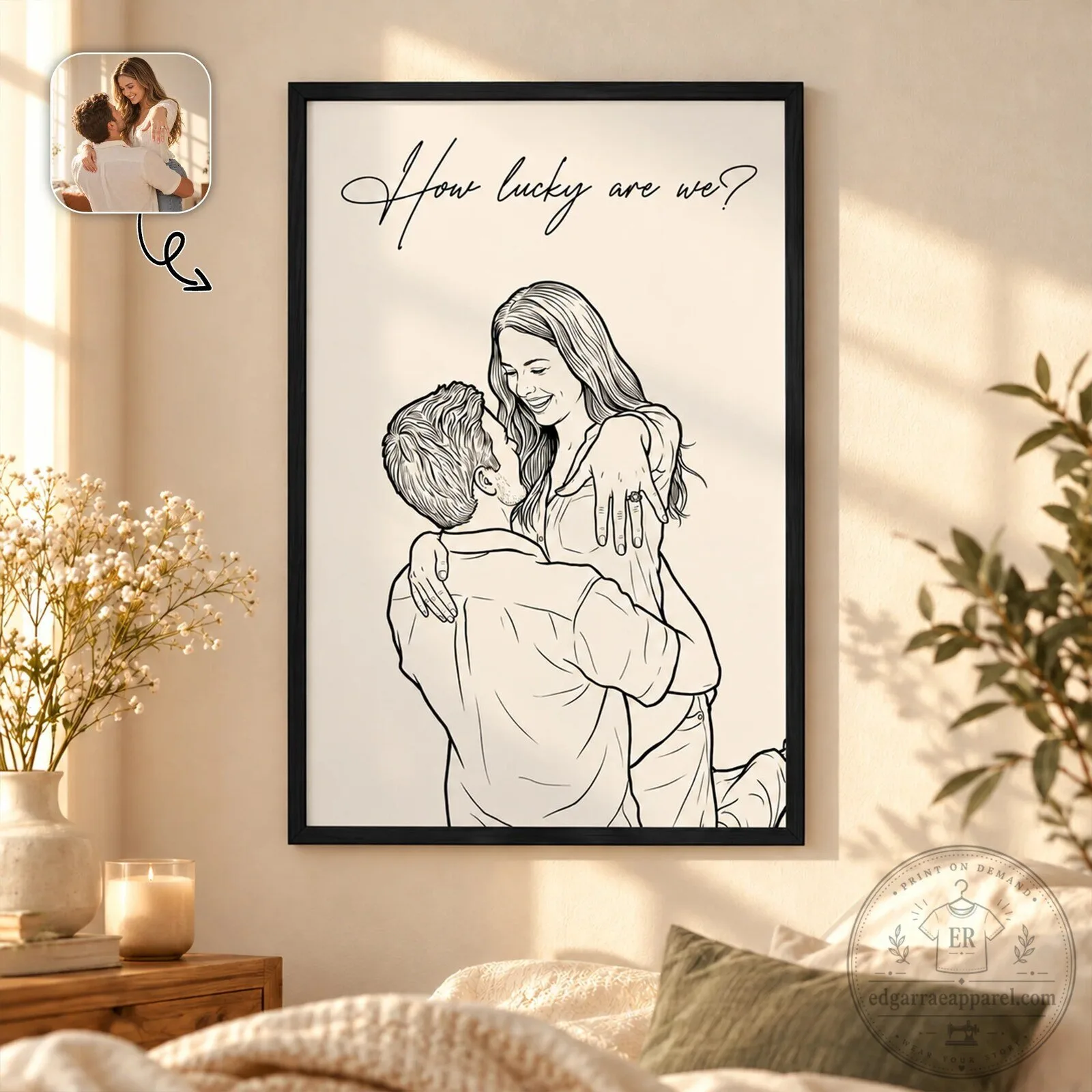 Personalized Couple Line Art Portrait Poster - Custom Photo Sketch for Anniversary Gift