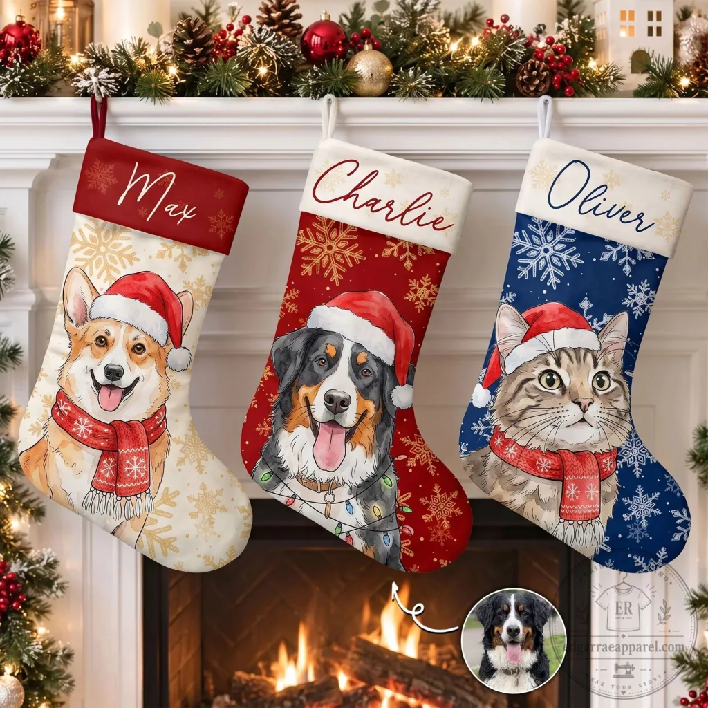 Personalized Pet Portrait Christmas Stocking Custom Dog Cat Photo Gift Personalized Pet Portrait Christmas Stocking Custom Dog Cat Photo Gift