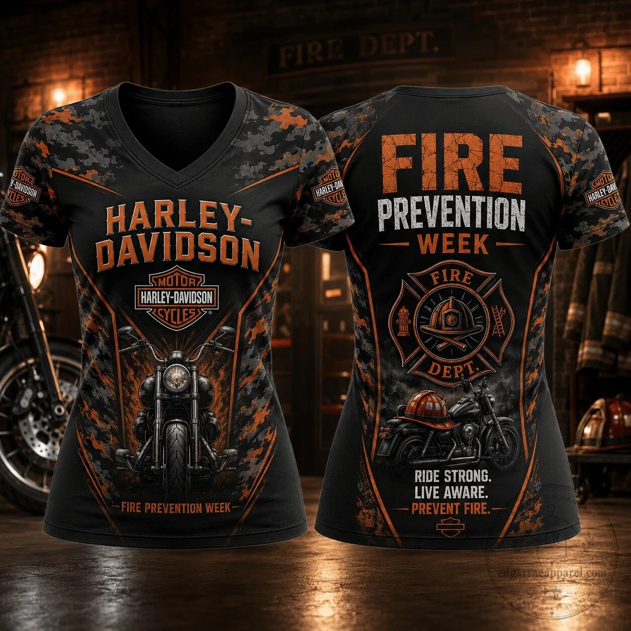 Harley-Davidson Fire Prevention Week Rider V-Neck Short Sleeve T-Shirt 3 Harley-Davidson Fire Prevention Week Rider V-Neck Short Sleeve T-Shirt