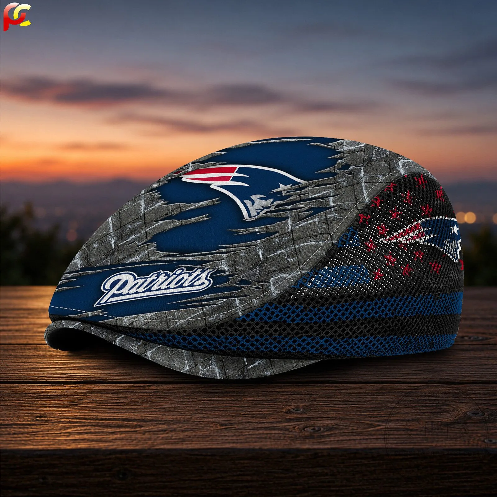 New England Patriots NFL Distressed Logo Golf Flat Cap Hat
