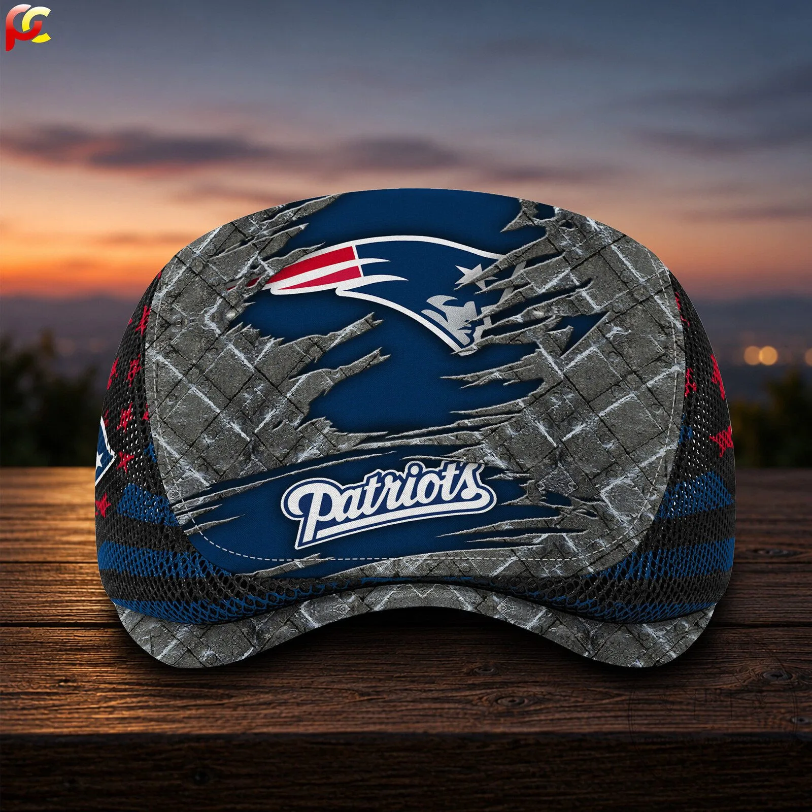 New England Patriots NFL Distressed Logo Golf Flat Cap Hat 8 New England Patriots NFL Distressed Logo Golf Flat Cap Hat