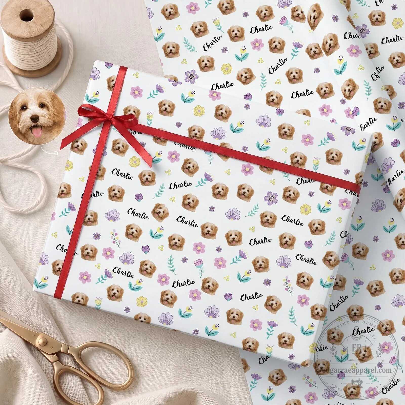 Personalized Dog Face and Name Custom Wrapping Paper for Pet Lovers