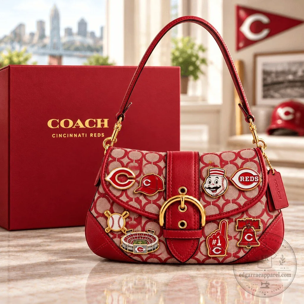 Cincinnati Reds Coach Signature Canvas Soho Shoulder Bag with Charms