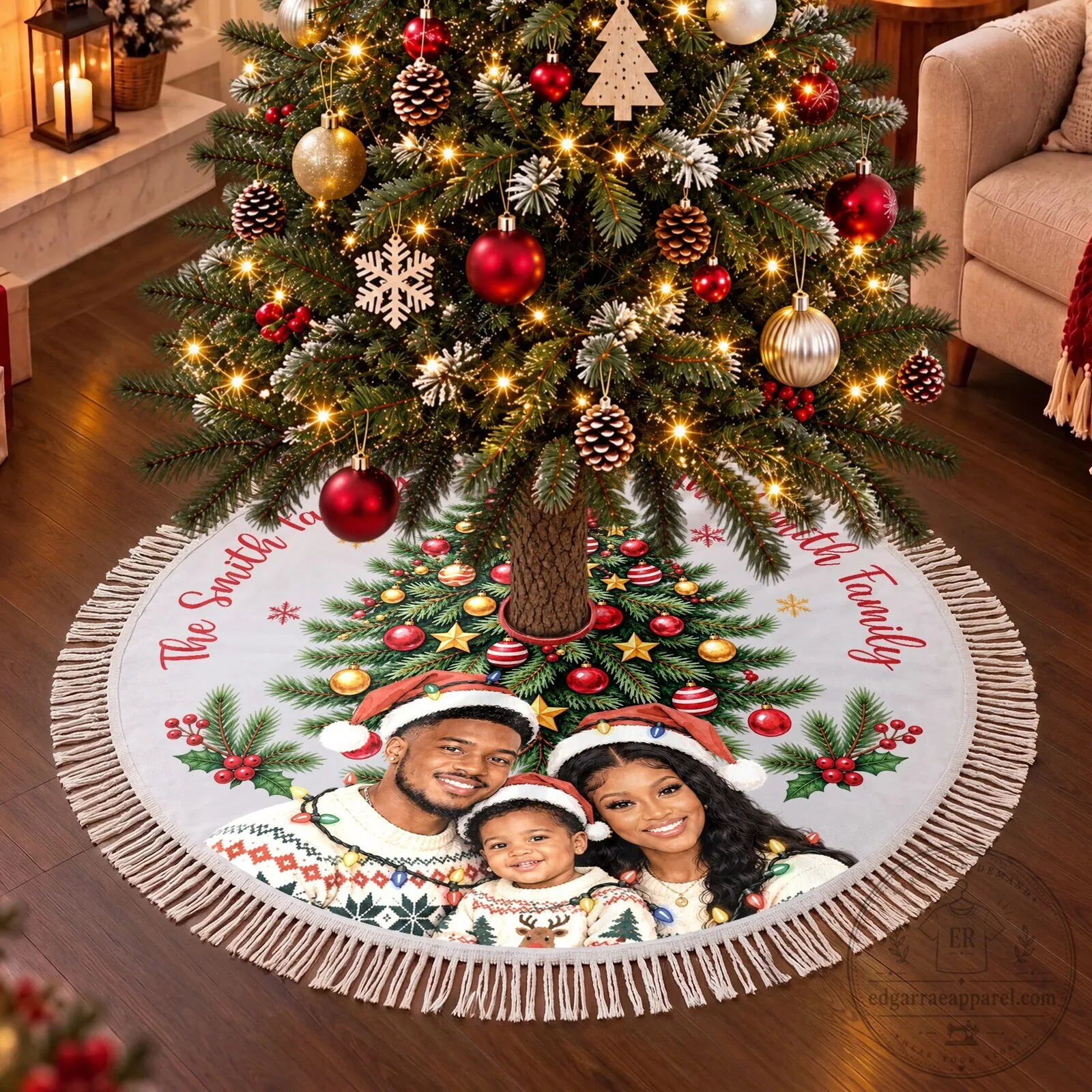 Personalized Family Photo Christmas Tree Skirt with Custom Name 9 Personalized Family Photo Christmas Tree Skirt with Custom Name