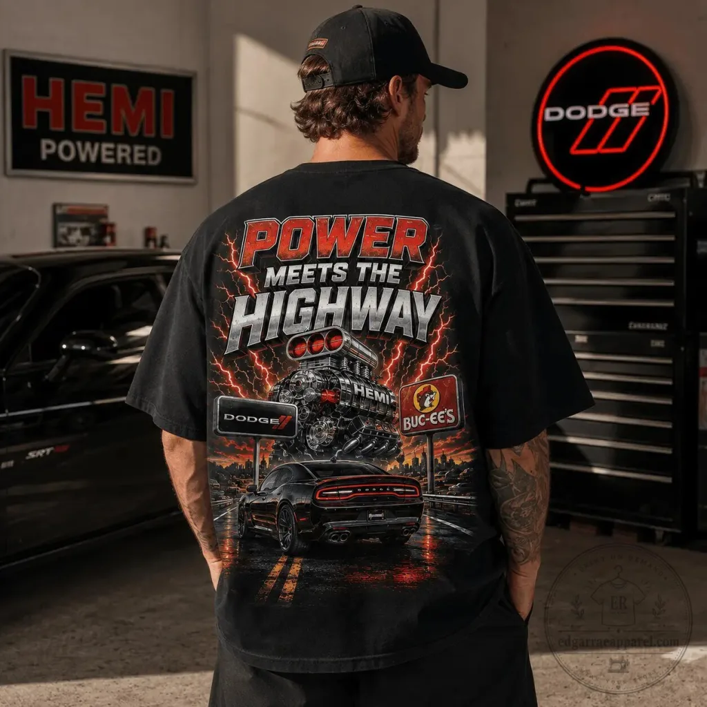 Dodge Hemi Power Meets The Highway Buc-ee's Graphic T-Shirt Dodge Hemi Power Meets The Highway Buc-ee's Graphic T-Shirt