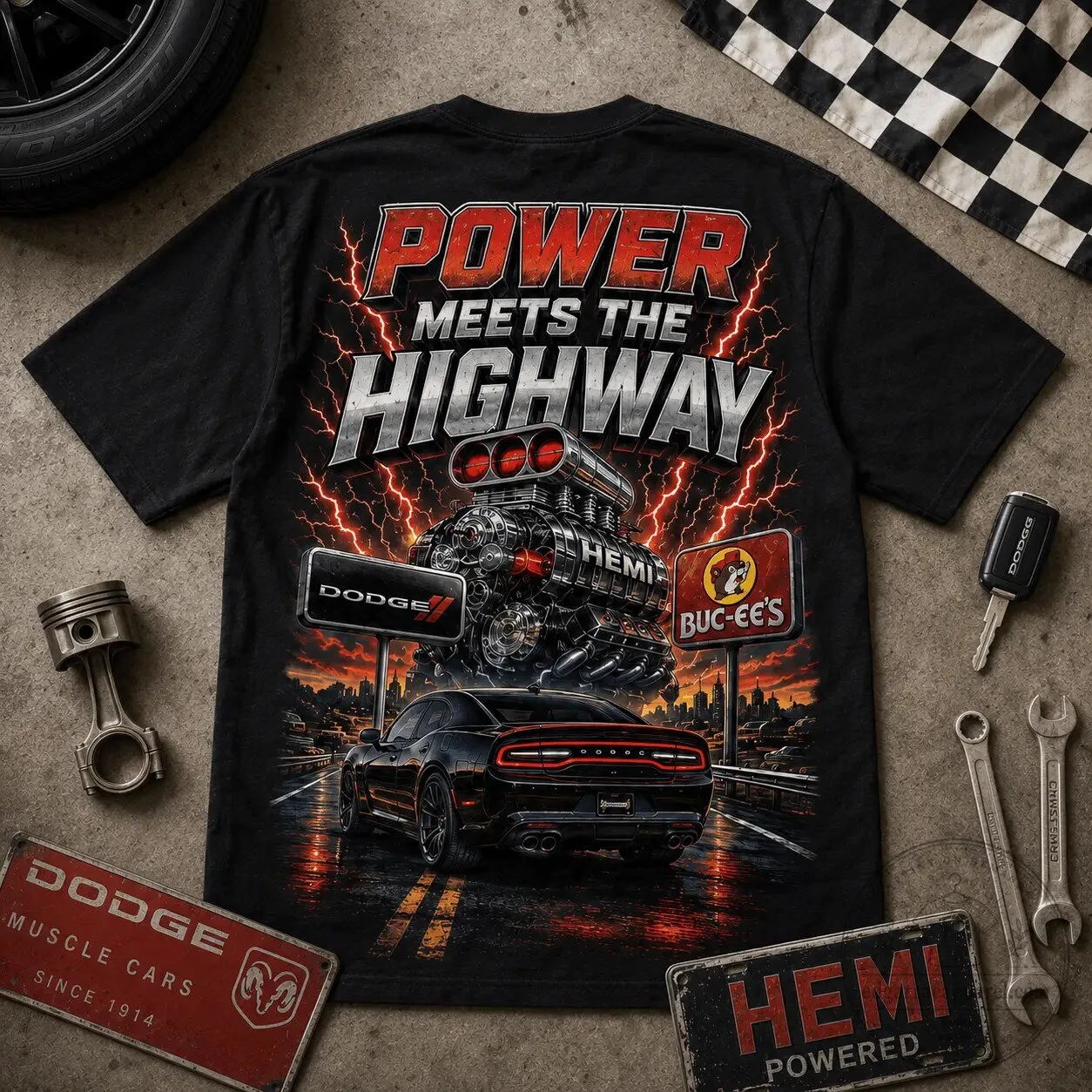 Dodge Hemi Power Meets The Highway Buc-ee's Graphic T-Shirt 12 Dodge Hemi Power Meets The Highway Buc-ee