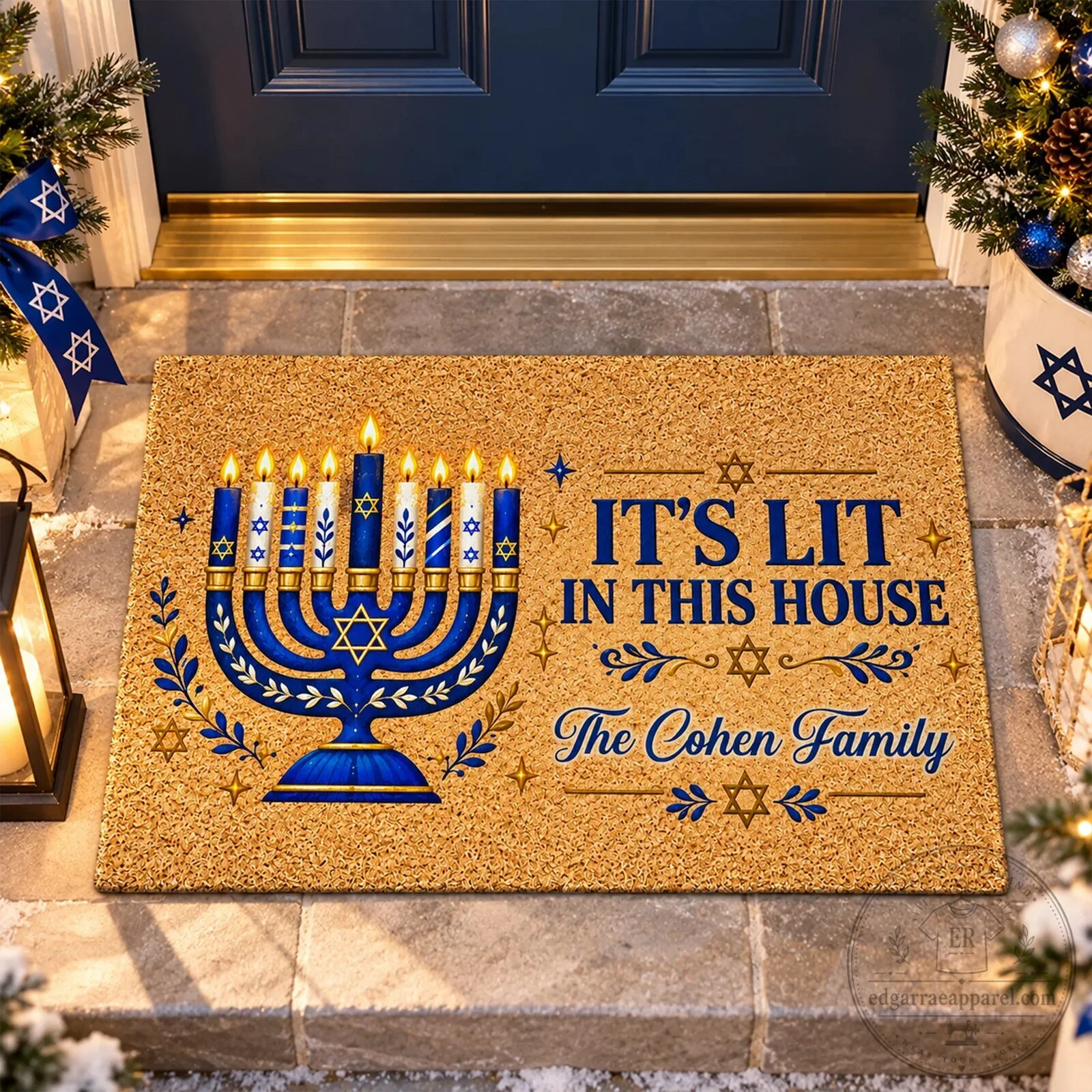 Personalized Hanukkah Menorah It's Lit In This House Family Name Doormat