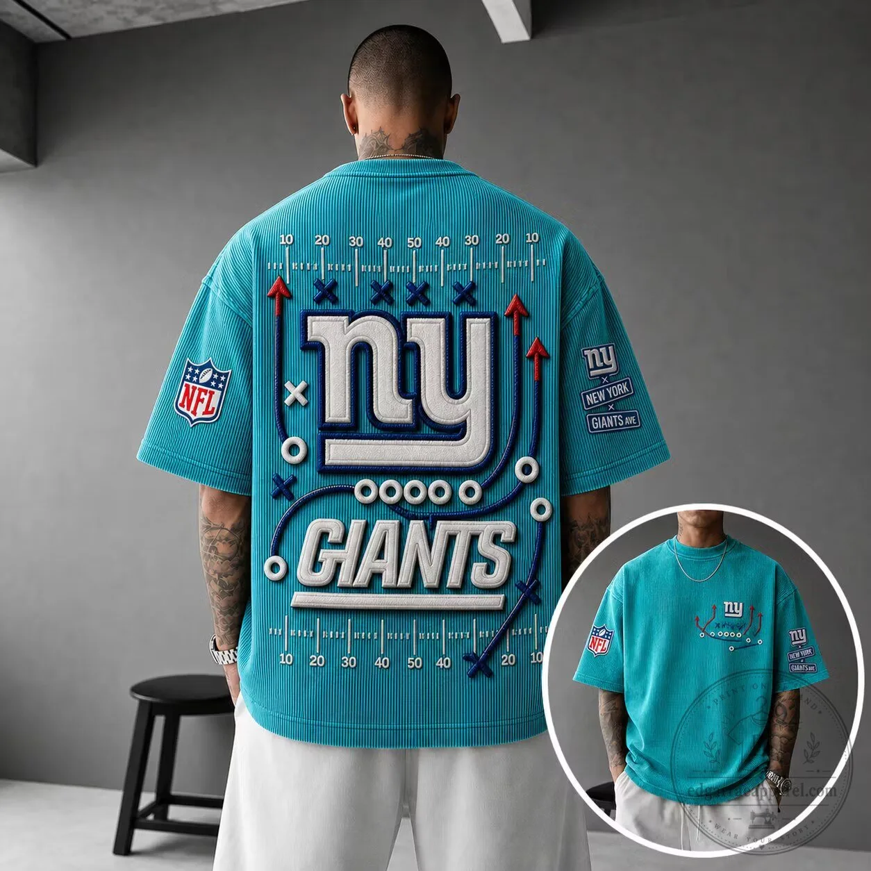 New York Giants NFL Football Playbook Design Short Sleeve T-Shirt