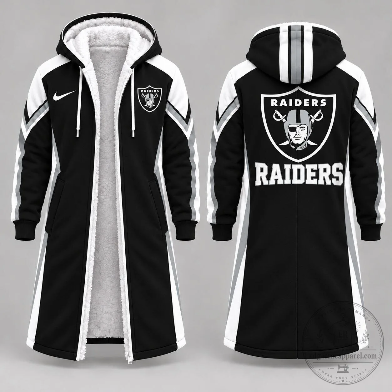 Las Vegas Raiders NFL Football Team Long Hooded Sherpa Fleece Jacket