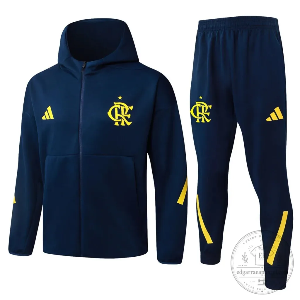 Flamengo Football Club Navy Blue Training Tracksuit Hoodie and Jogger Pants Set Flamengo Football Club Navy Blue Training Tracksuit Hoodie and Jogger Pants Set