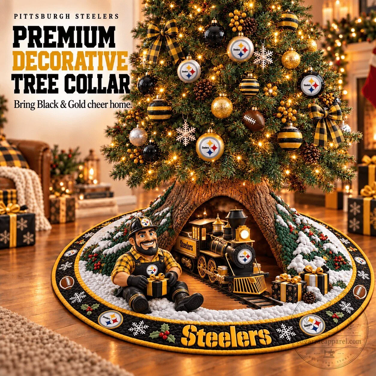 Pittsburgh Steelers Christmas Tree Collar Decorative Holiday Skirt