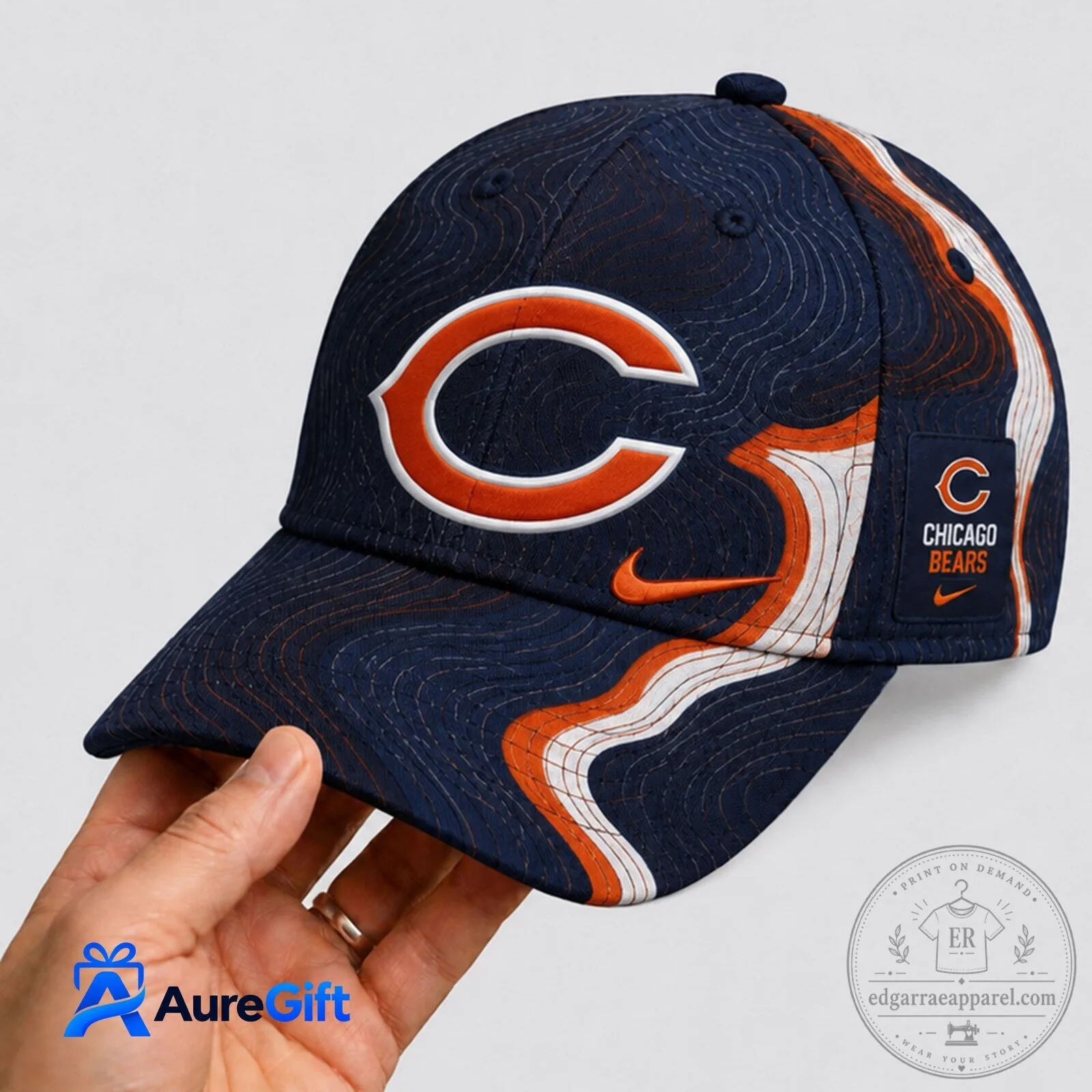 Chicago Bears NFL Football Team Navy Blue and Orange Swirl Pattern Cap Hat