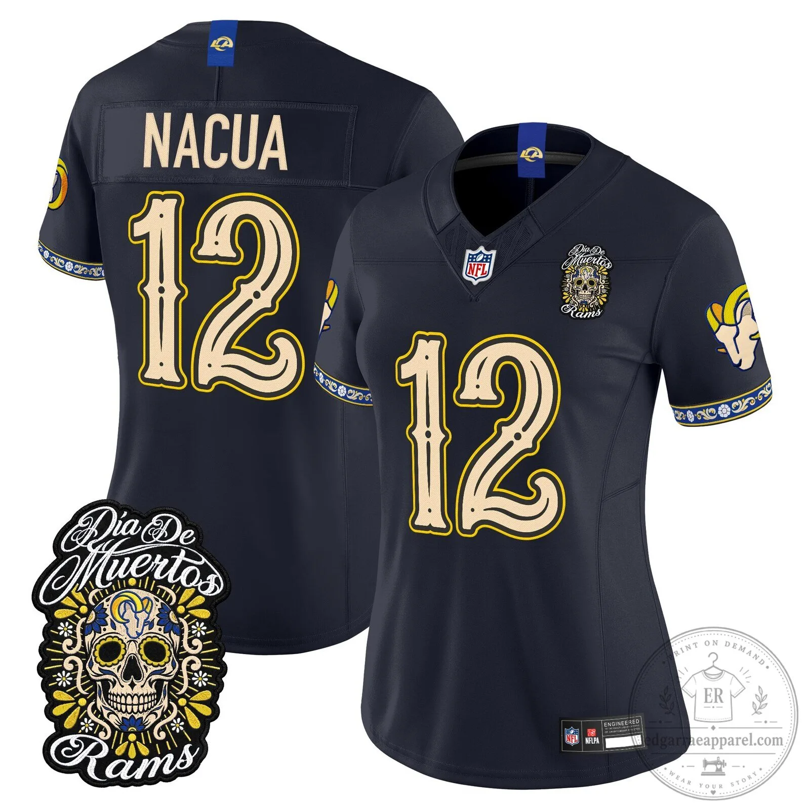 Puka Nacua Dia de los Muertos Football Jersey for Los Angeles Rams