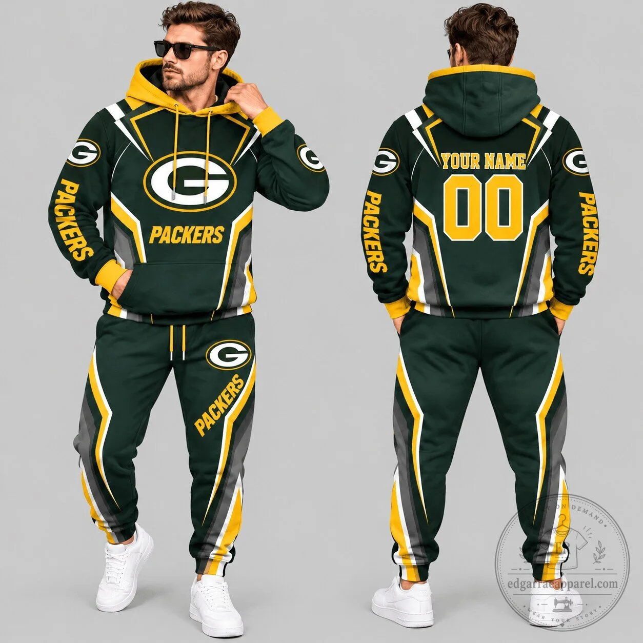 Green Bay Packers NFL Gradient Stripe Custom Name and Number Hoodie