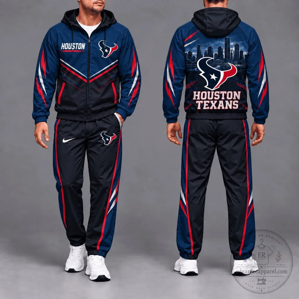 Houston Texans Football Team Fan Gear Full Zip Hoodie Tracksuit Set For Men Houston Texans Football Team Fan Gear Full Zip Hoodie Tracksuit Set For Men