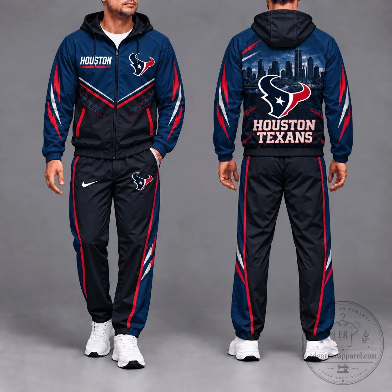 Houston Texans Football Team Fan Gear Full Zip Hoodie Tracksuit Set For Men