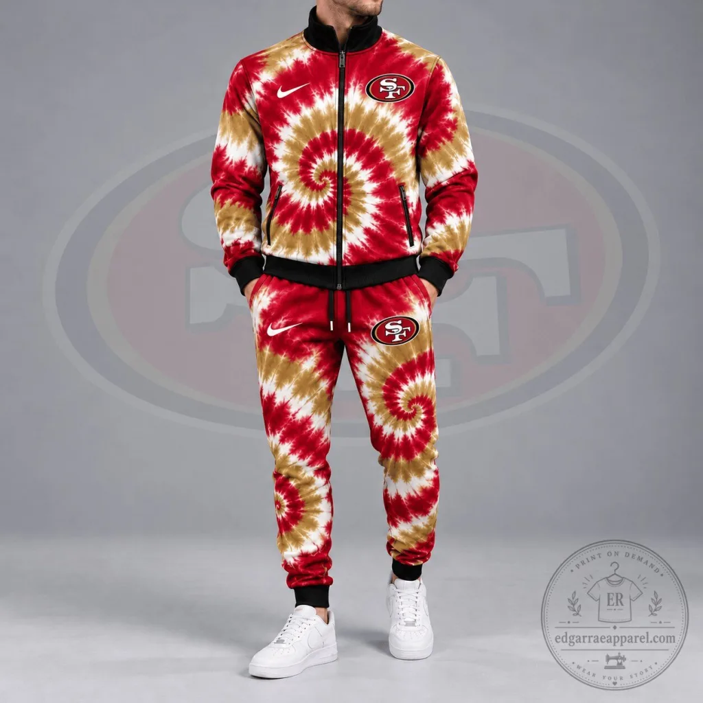 San Francisco 49ers Tie Dye Spiral Pattern Zip Up Track Jacket San Francisco 49ers Tie Dye Spiral Pattern Zip Up Track Jacket