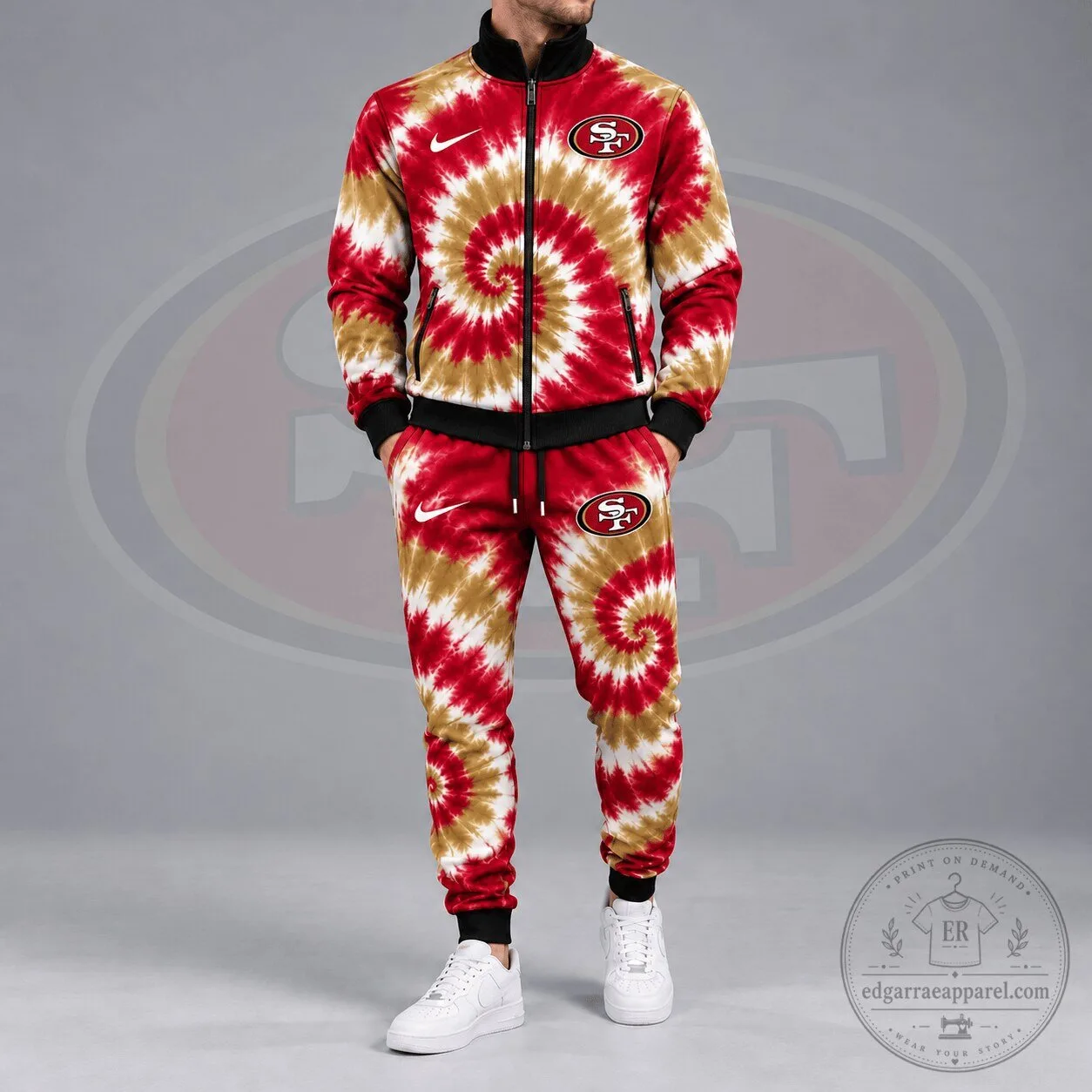 San Francisco 49ers Tie Dye Spiral Pattern Zip Up Track Jacket