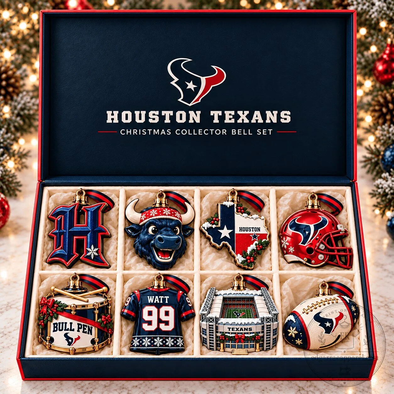 Houston Texans Christmas Collector Bell Set Holiday Tree Ornament