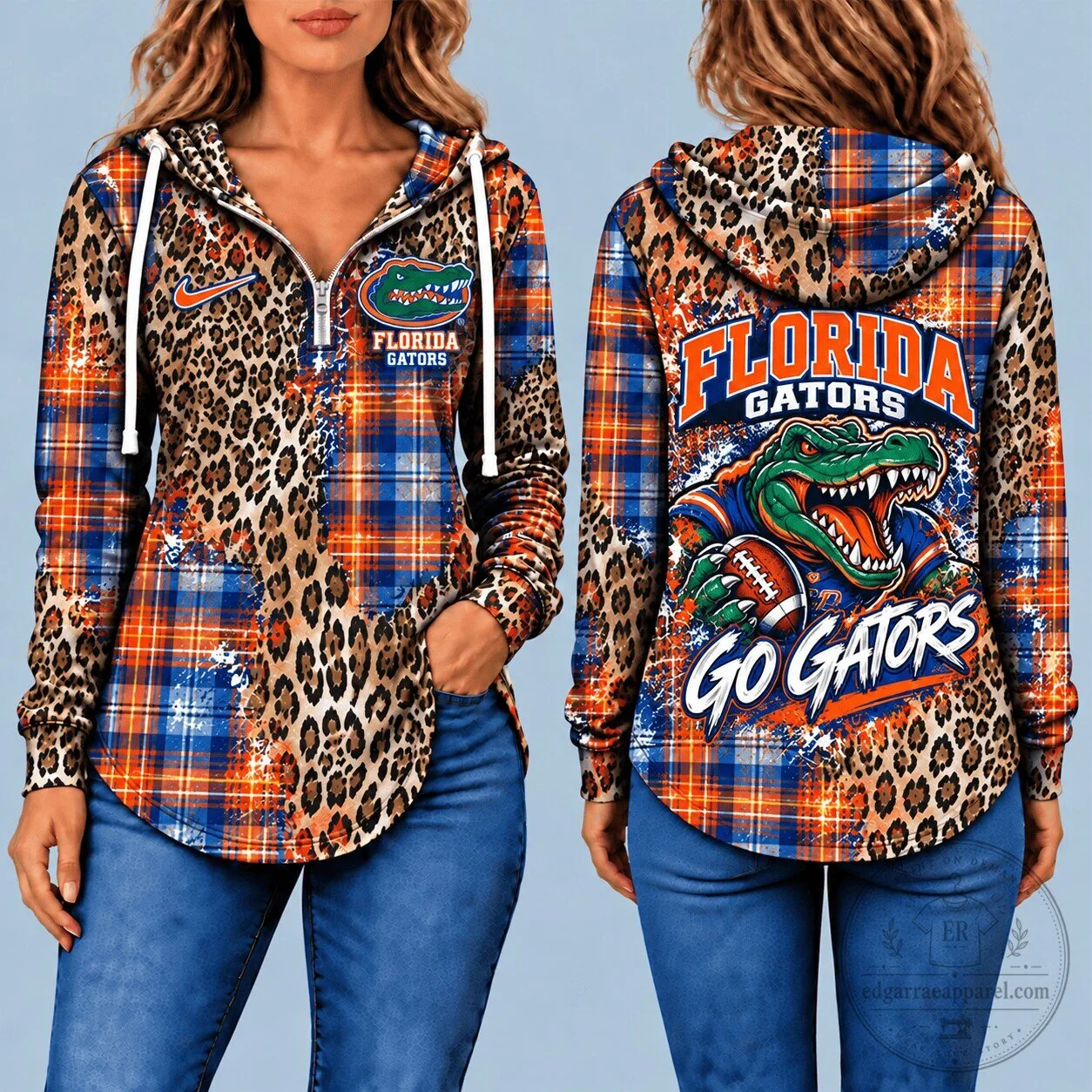 Florida Gators Leopard Plaid Half-Zip Pullover Hoodie