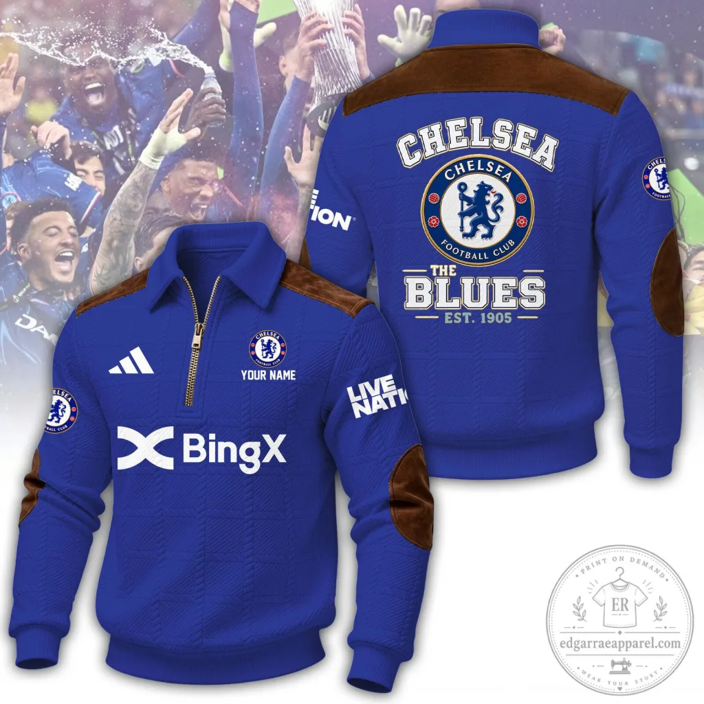 Chelsea Football Club The Blues Est 1905 Quarter Zip Pullover Hoodie Chelsea Football Club The Blues Est 1905 Quarter Zip Pullover Hoodie