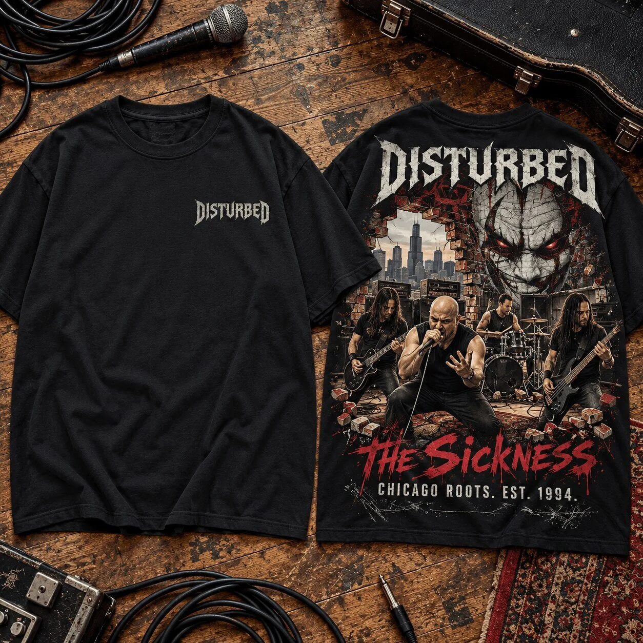 Disturbed The Sickness Chicago Roots Band Music Album Black T-Shirt
