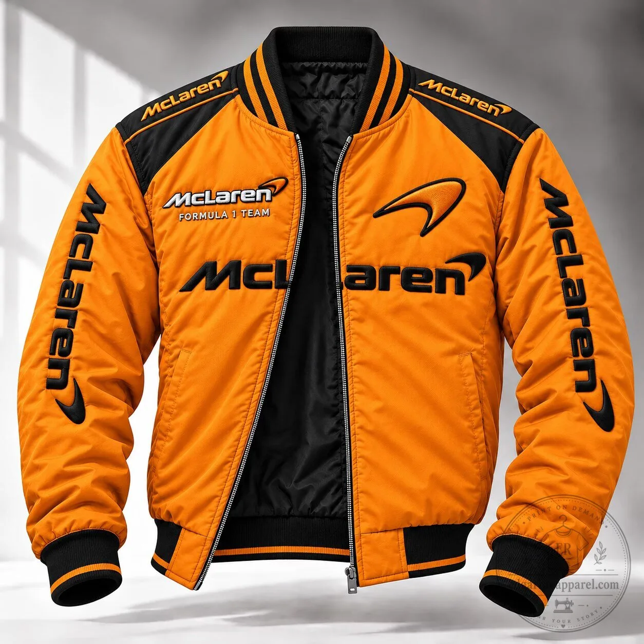 McLaren Formula 1 Team Orange and Black Bomber Jacket
