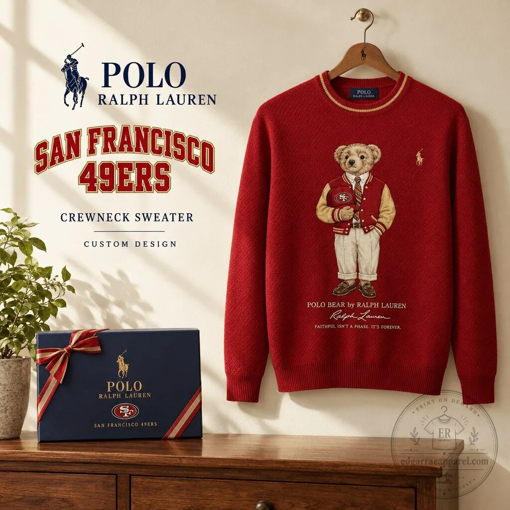 Ralph Lauren Crewneck Sweater in Red with Polo Bear for San Francisco 49ers Fans