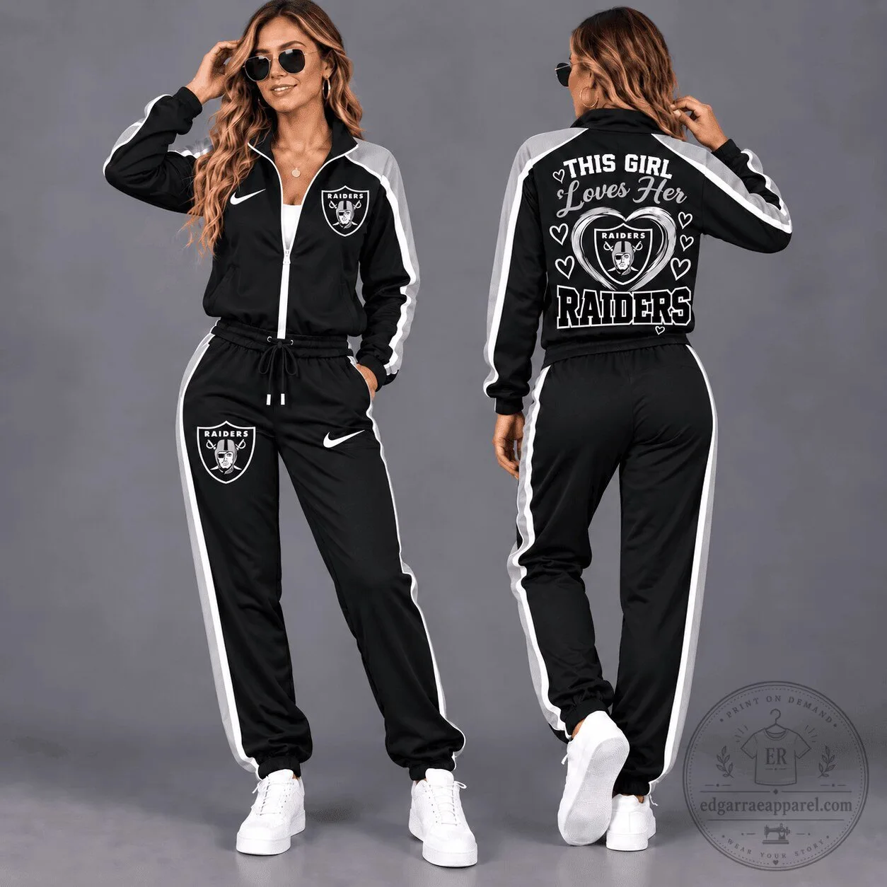 Las Vegas Raiders Women's Black and White Tracksuit Set