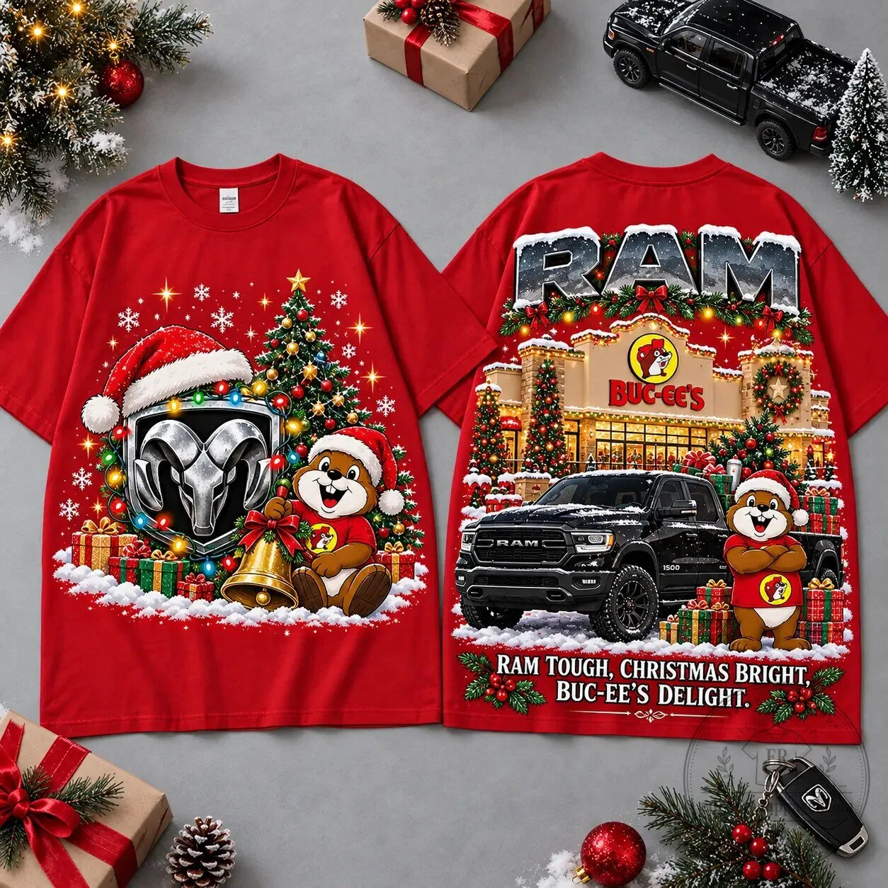 Buc-ee's Christmas Cabin RAM Truck Holiday Season Festive T-Shirt
