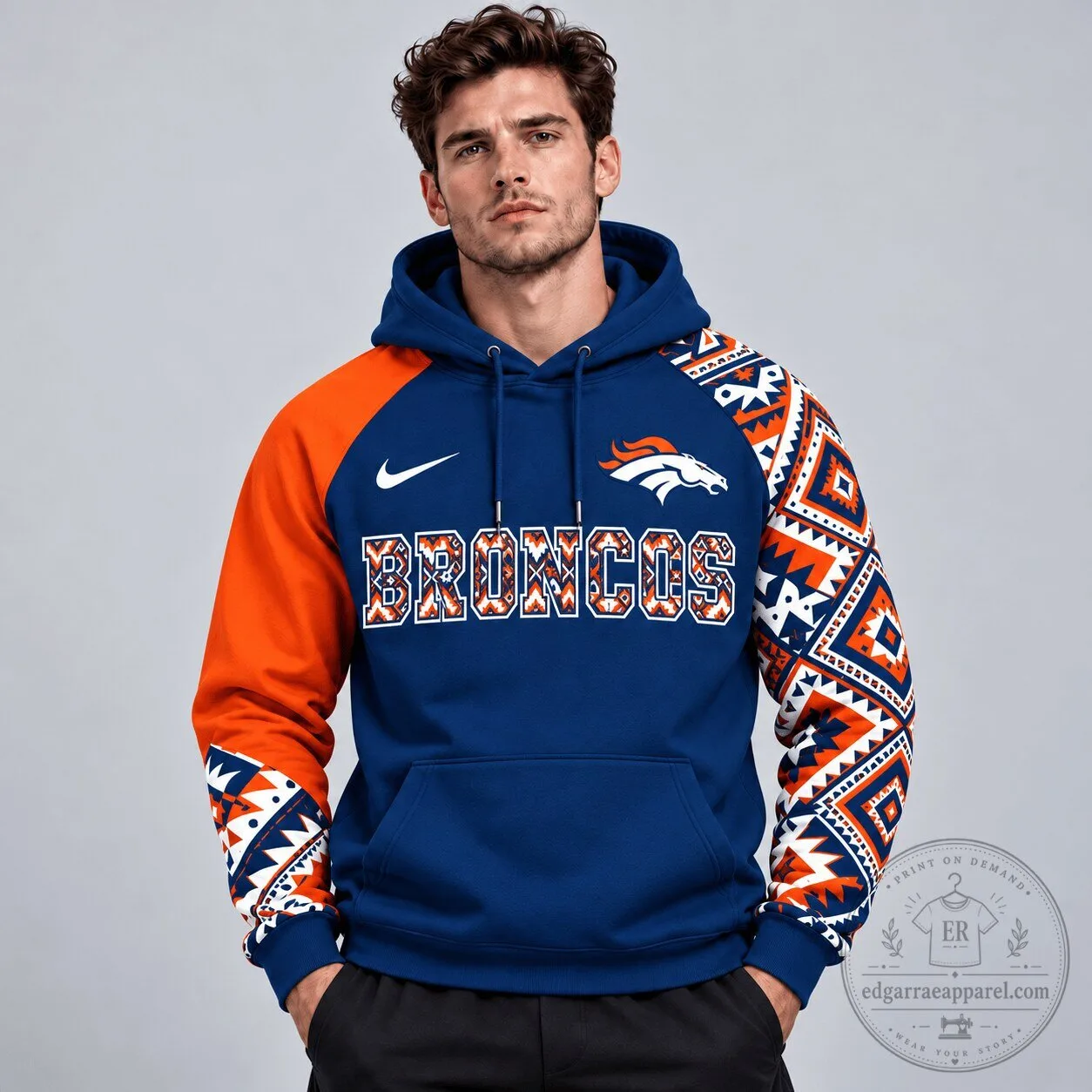 Denver Broncos Nike Aztec Inspired Colorblock Pullover Hoodie