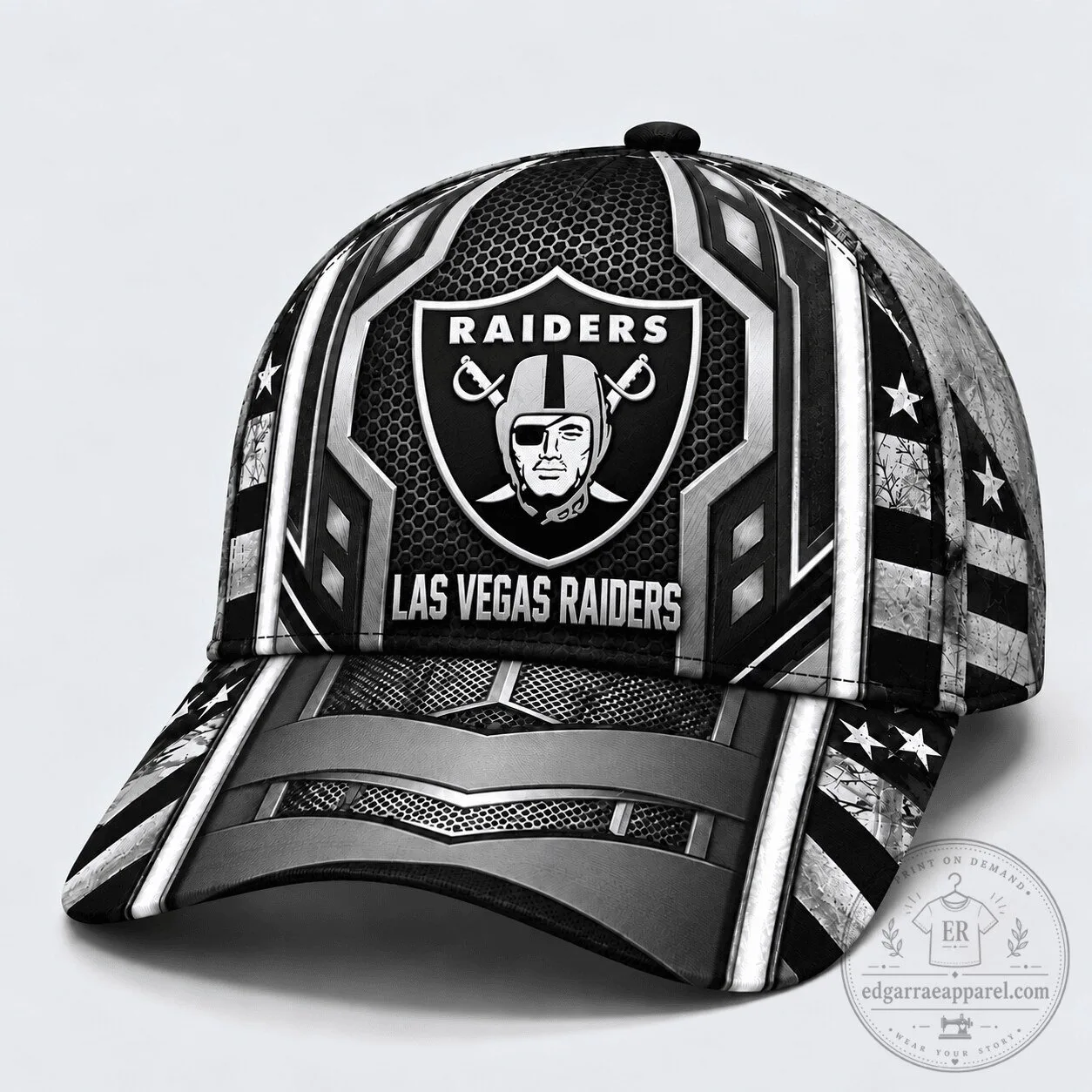 Las Vegas Raiders Metallic Armor Honeycomb American Flag Baseball Cap Hat