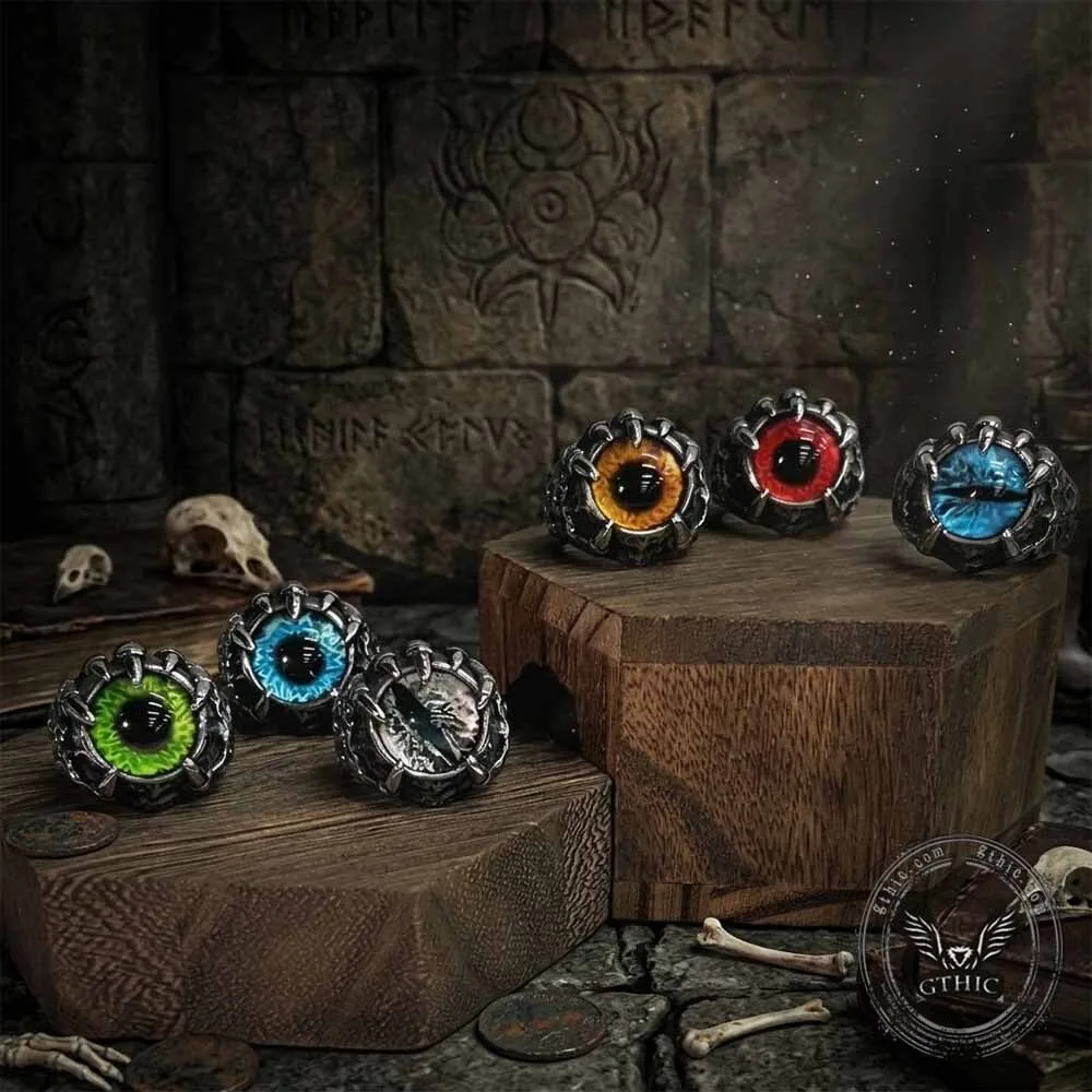 Dragon Claw Devil Eye Stainless Steel Ring, Gothic Punk Style Jewelry