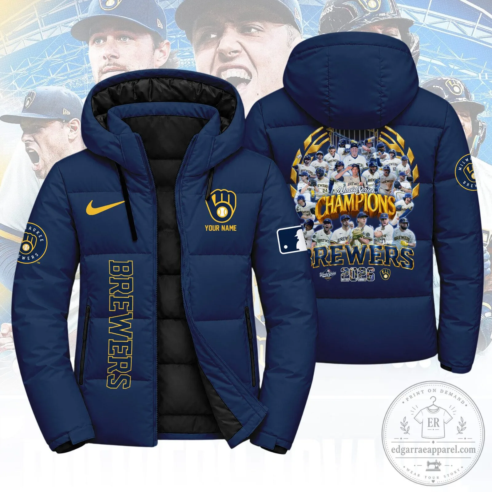 Milwaukee Brewers 2025 MLB Champions Personalized Down Jacket