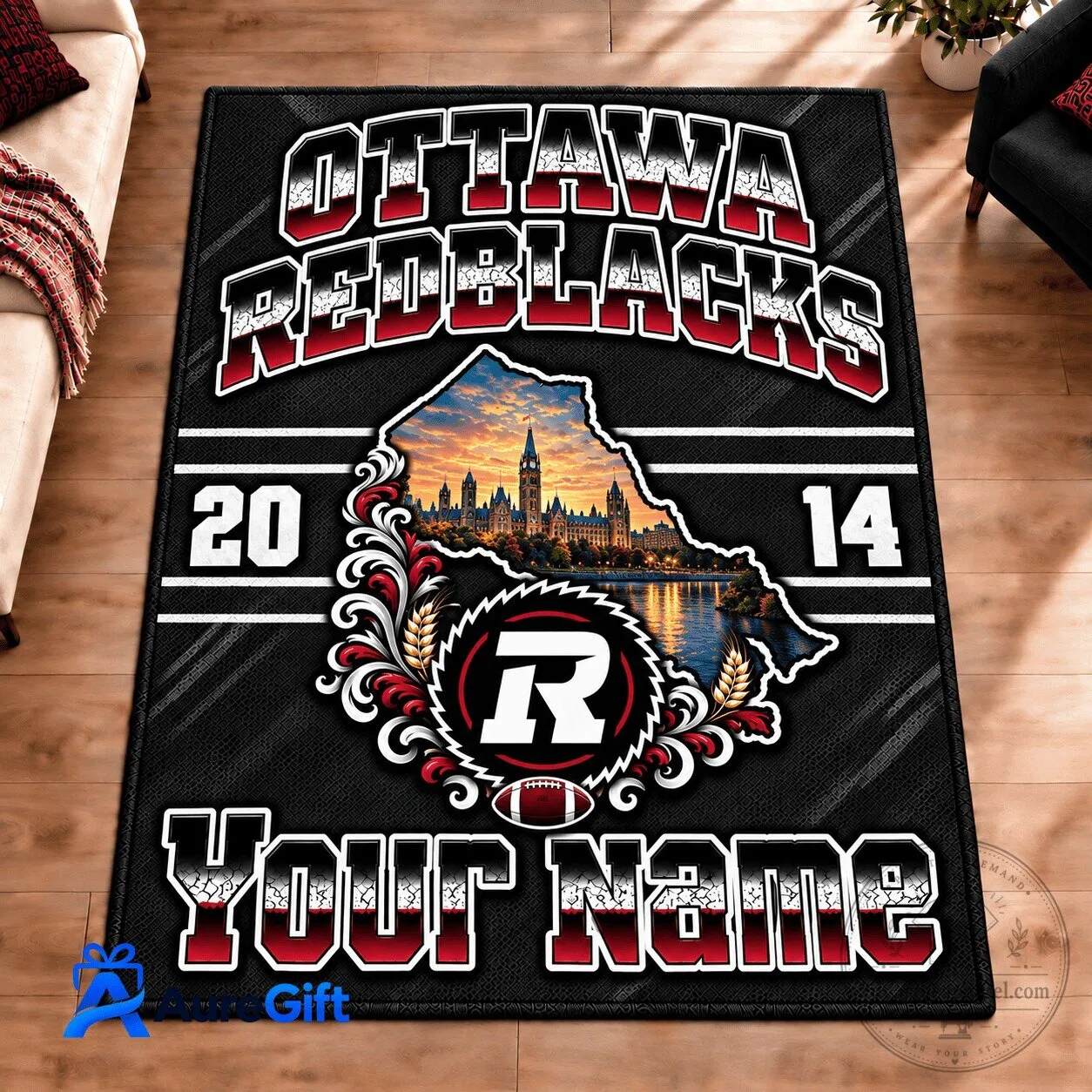 Ottawa Redblacks Canadian Football League Personalized Premier Area Rug