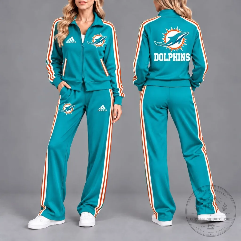 Miami Dolphins Adidas Full Zip Tracksuit Jacket and Pants Set Miami Dolphins Adidas Full Zip Tracksuit Jacket and Pants Set
