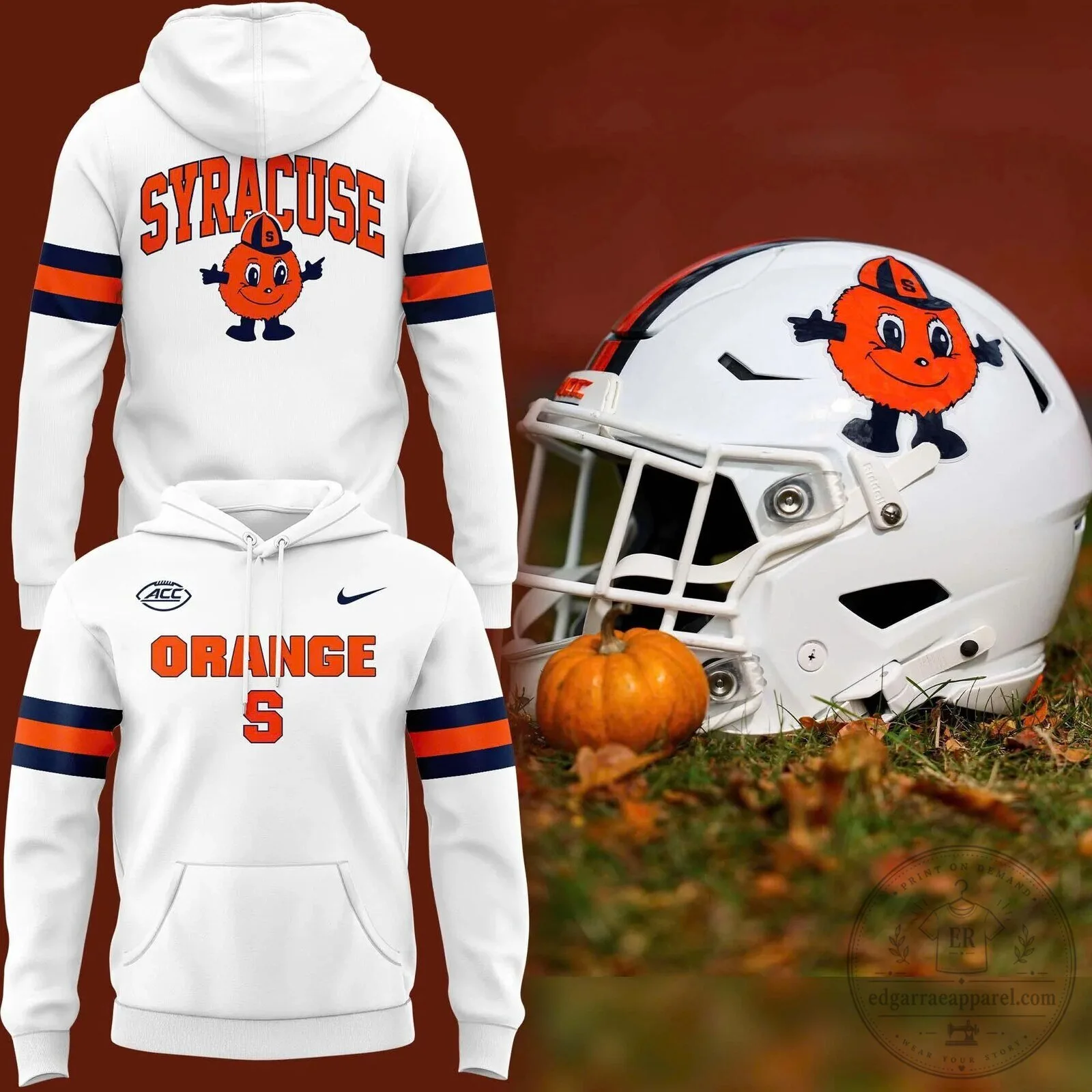 Syracuse Orange Football Otto The Orange Mascot White Striped Hoodie