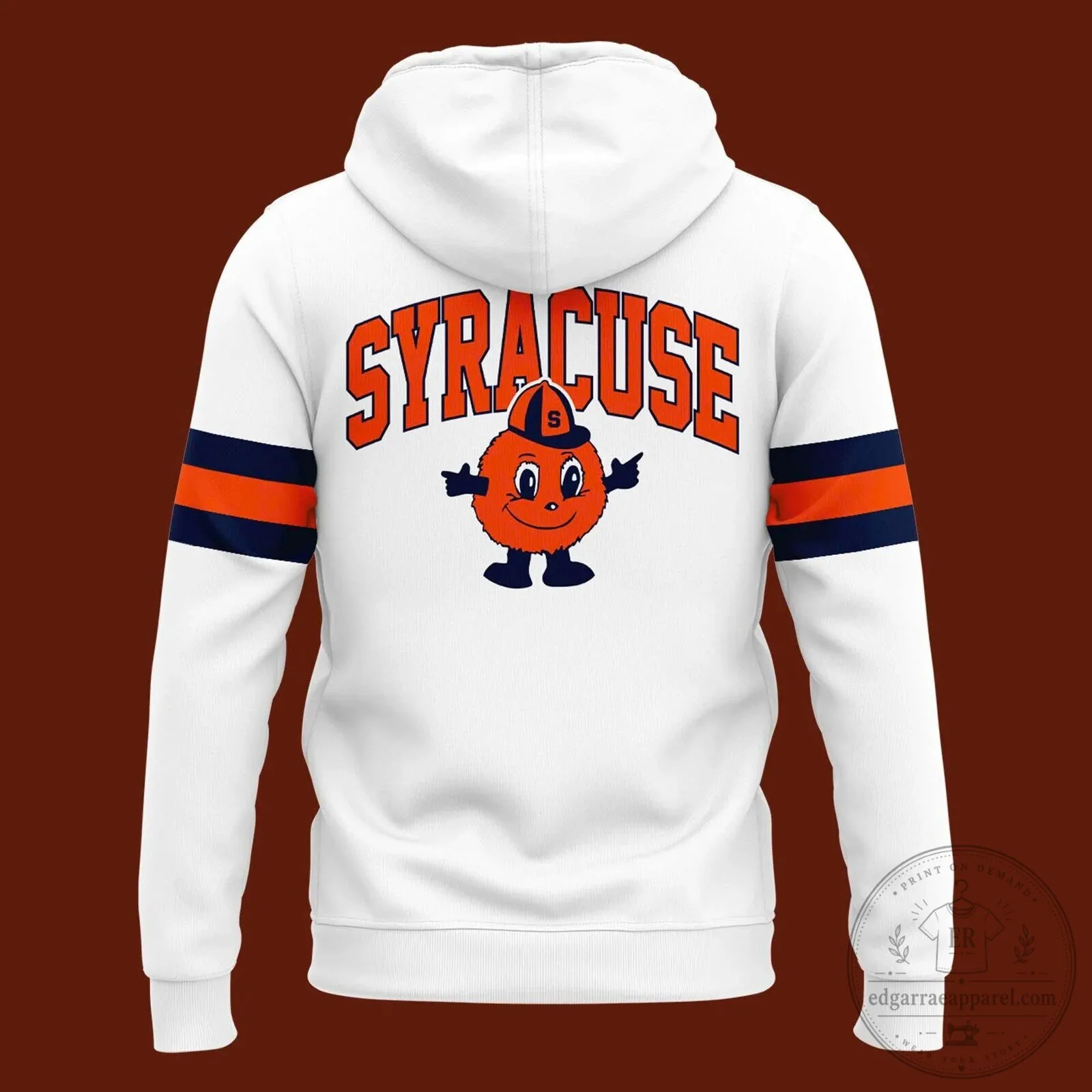 Syracuse Orange Football Otto The Orange Mascot White Striped Hoodie 7 Syracuse Orange Football Otto The Orange Mascot White Striped Hoodie