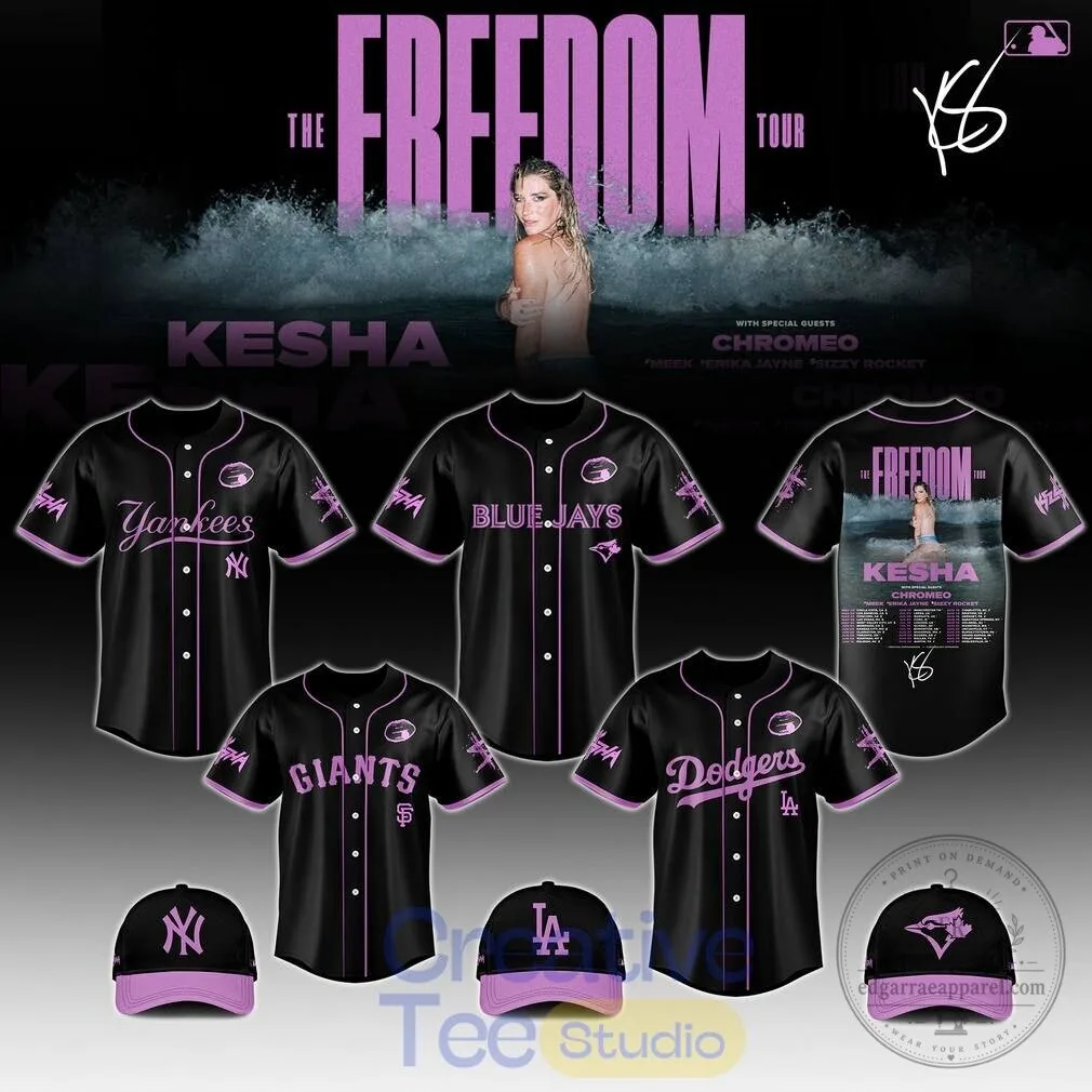 Kesha The Freedom Tour 2026 Baseball Jersey with Baseball Team Logos