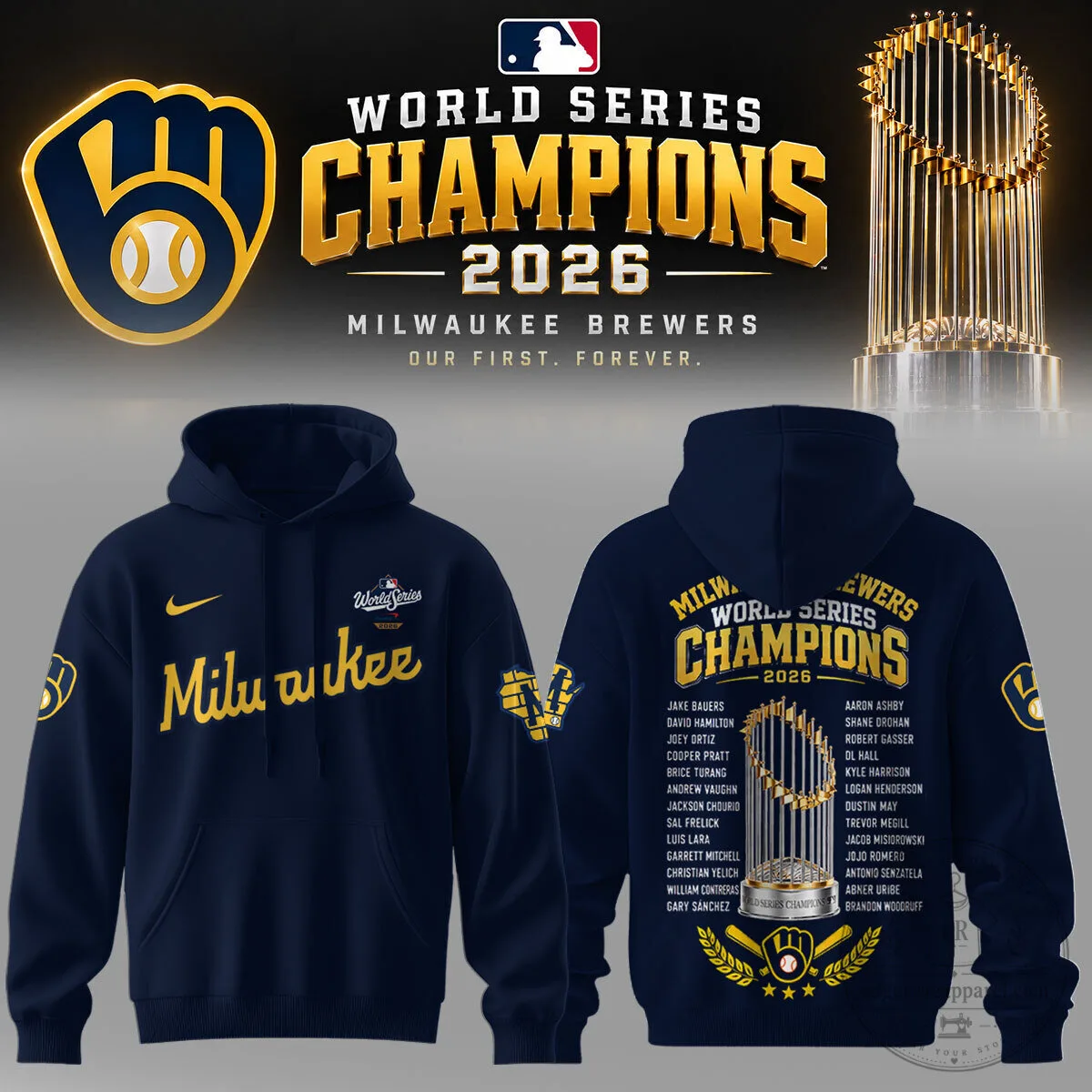 Navy Hoodie for 2026 World Series Champions - Milwaukee Brewers