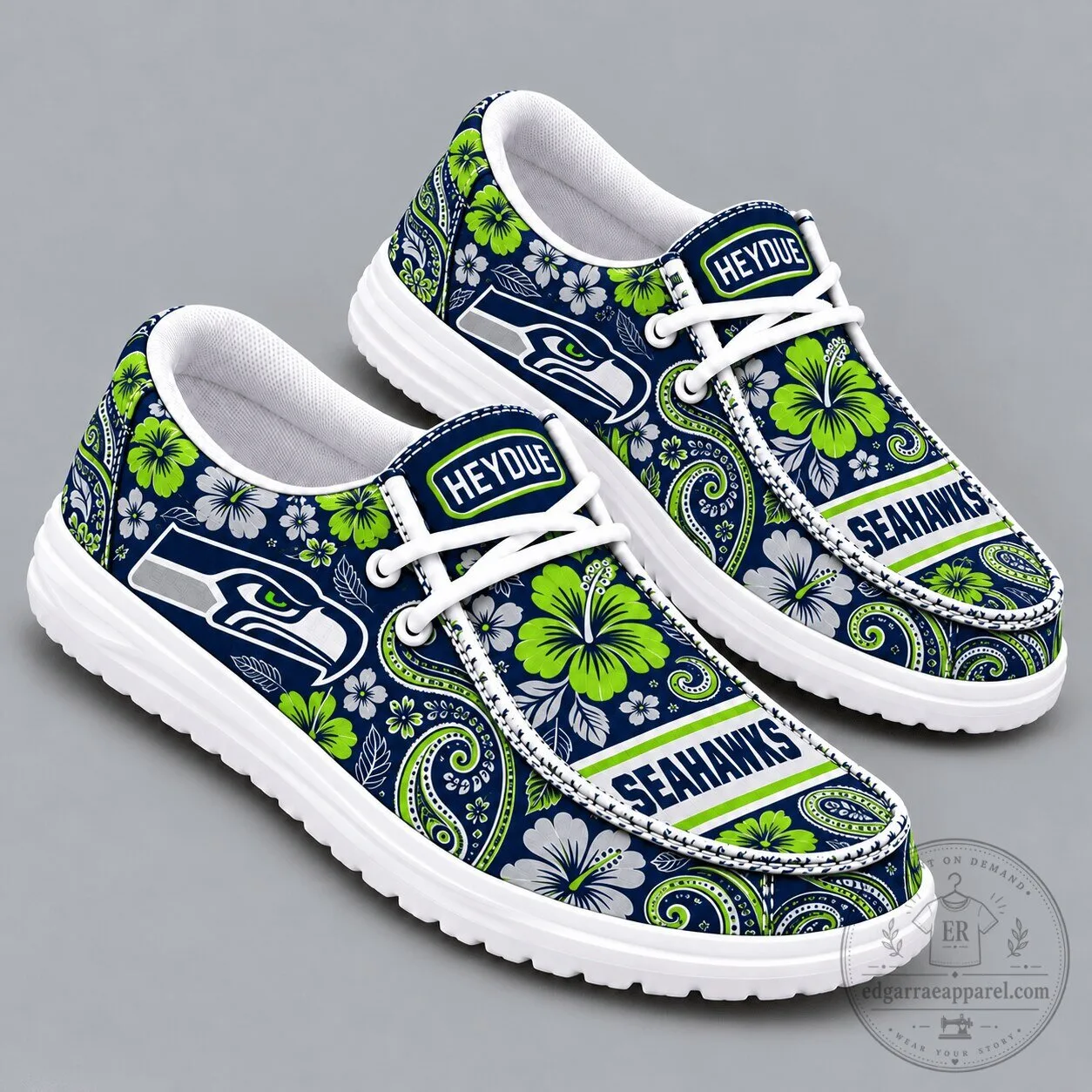 Seattle Seahawks Floral Paisley Pattern Casual Lightweight Loafers Shoes