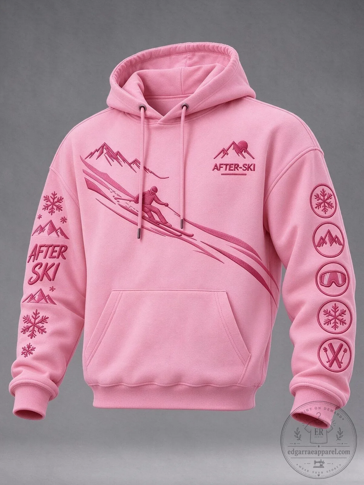Pink After Ski Mountain Skier Winter Sports Graphic Hoodie for Women