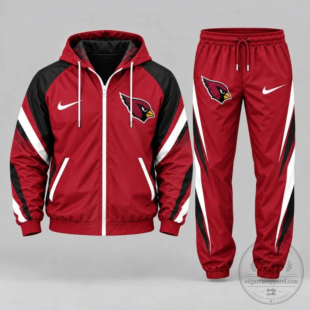 Arizona Cardinals NFL Team Logo Red and Black Full Zip Hooded Tracksuit Jacket Arizona Cardinals NFL Team Logo Red and Black Full Zip Hooded Tracksuit Jacket