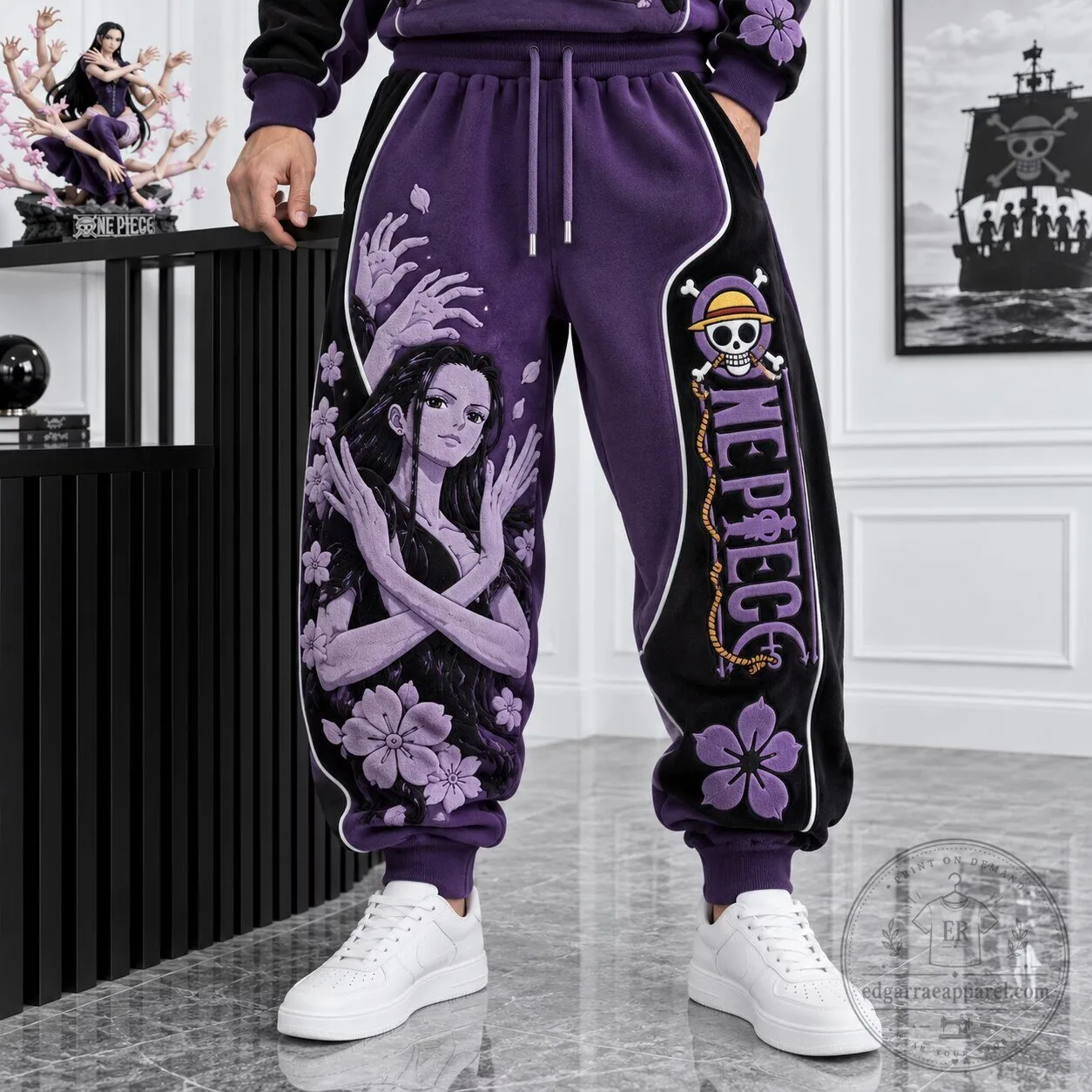 Nico Robin One Piece Anime Purple Lantern Style Loose Fit Sweatpants