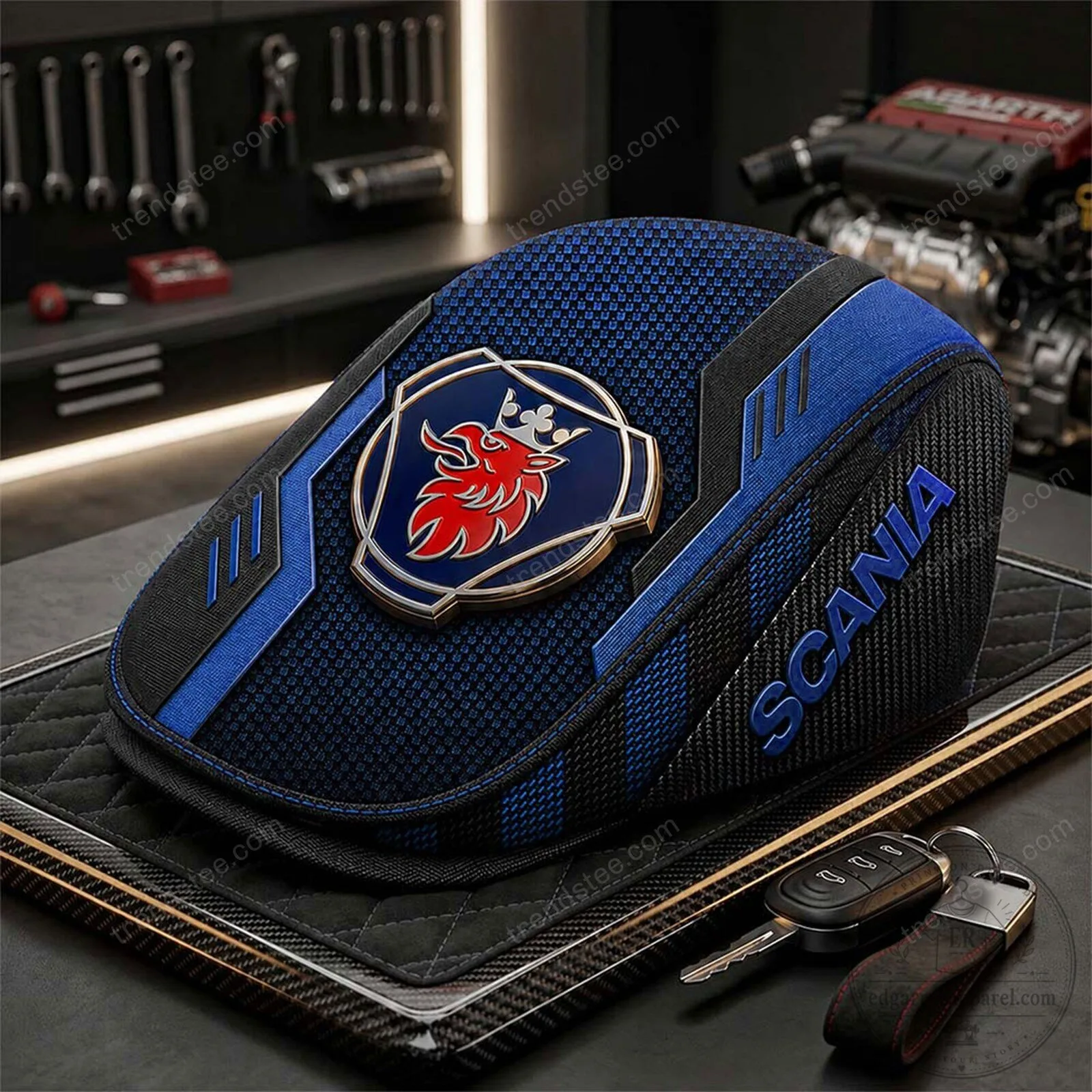 Scania Logo Blue and Black Flat Cap Hat for Truck Enthusiasts