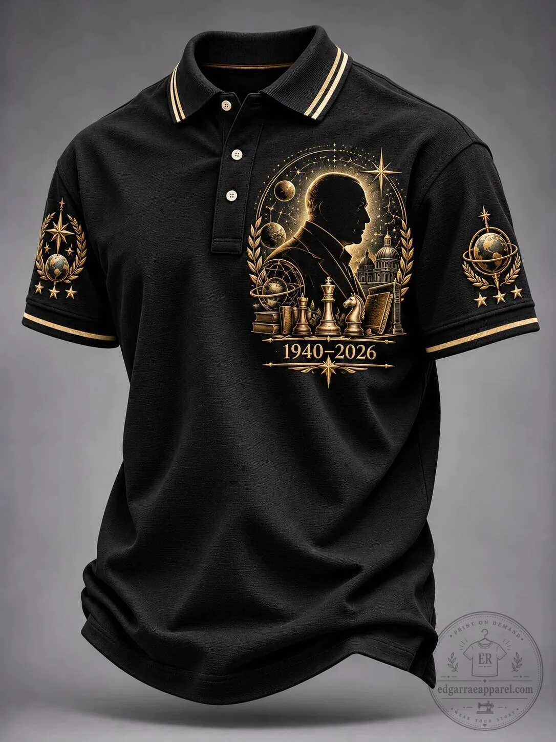 Chess Grandmaster Gold Silhouette Commemorative Polo Shirt
